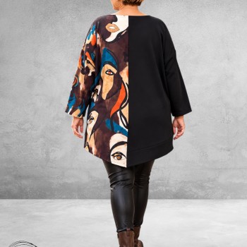 FRENZI Tuniek High-Low Artistieke Face Print