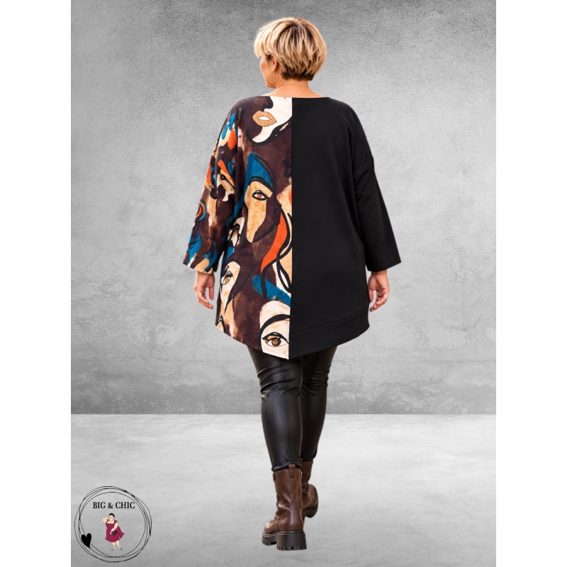 FRENZI Tuniek High-Low Artistieke Face Print