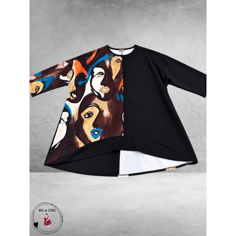 FRENZI Tuniek High-Low Artistieke Face Print