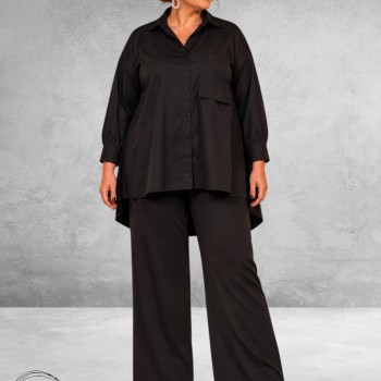 FRENZI Blouse High-Low Katoen Zwart