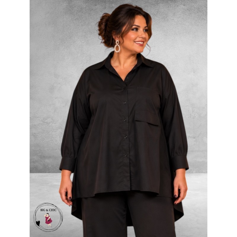 FRENZI Blouse High-Low Katoen Zwart