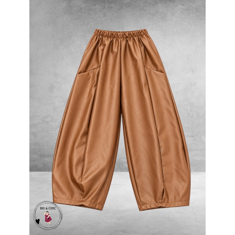 FRENZI Broek Leerlook Ballon Camel