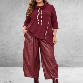 FRENZI Broek Leerlook Ballon Bordeaux