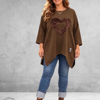 FRENZI Sweater Long Velvet Hart Bruin