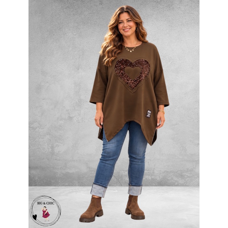 FRENZI Sweater Long Velvet Hart Bruin