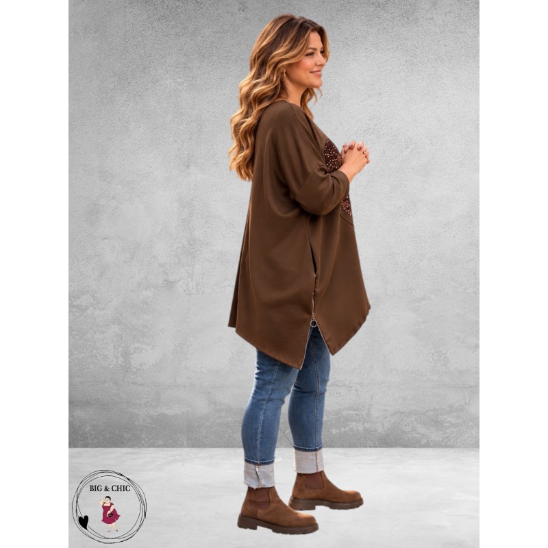FRENZI Sweater Long Velvet Hart Bruin