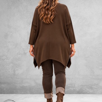FRENZI Sweater Long Velvet Hart Bruin