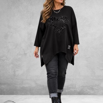 FRENZI Sweater Long Velvet Hart Zwart