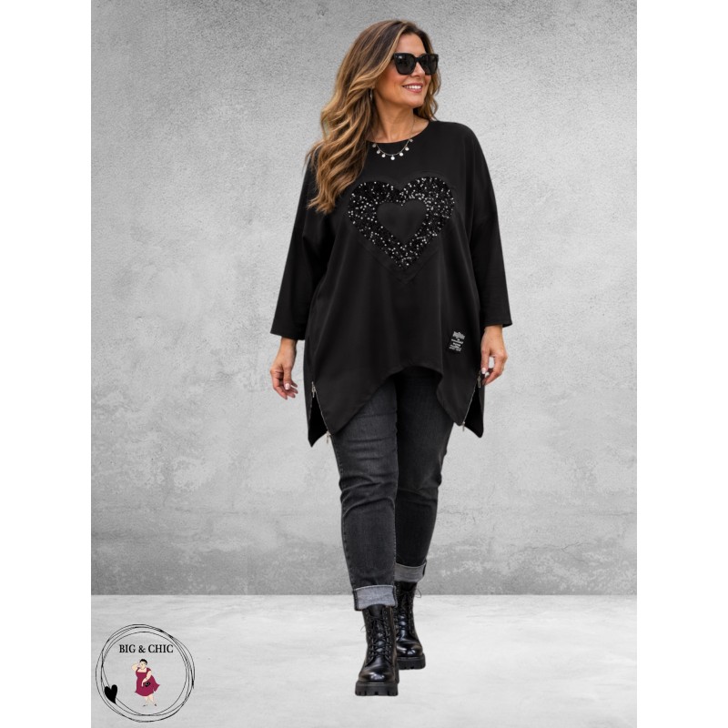 FRENZI Sweater Long Velvet Hart Zwart