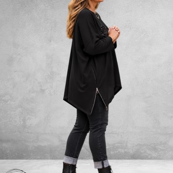 FRENZI Sweater Long Velvet Hart Zwart