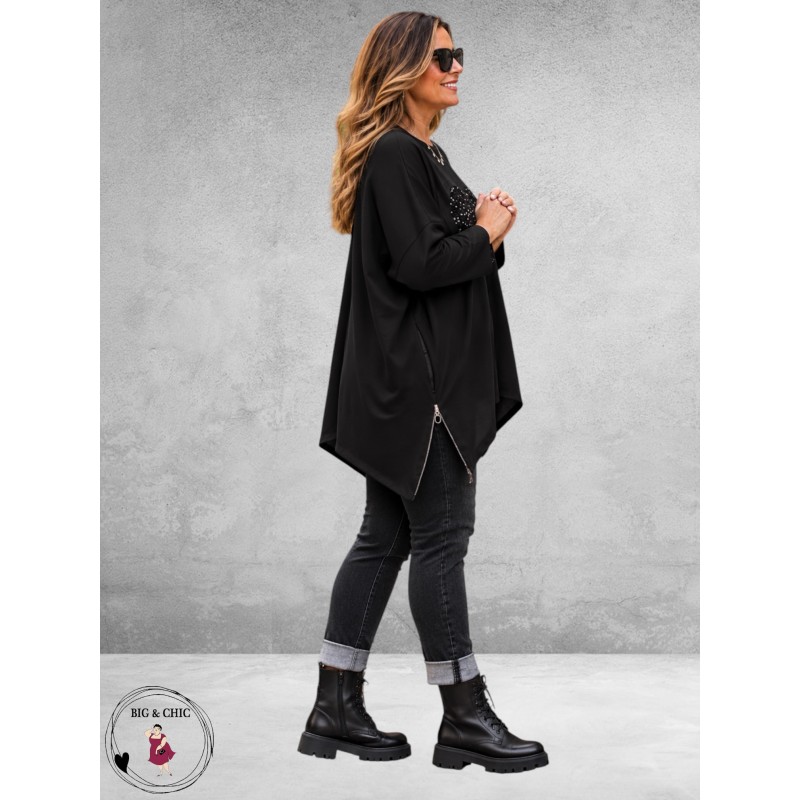 FRENZI Sweater Long Velvet Hart Zwart