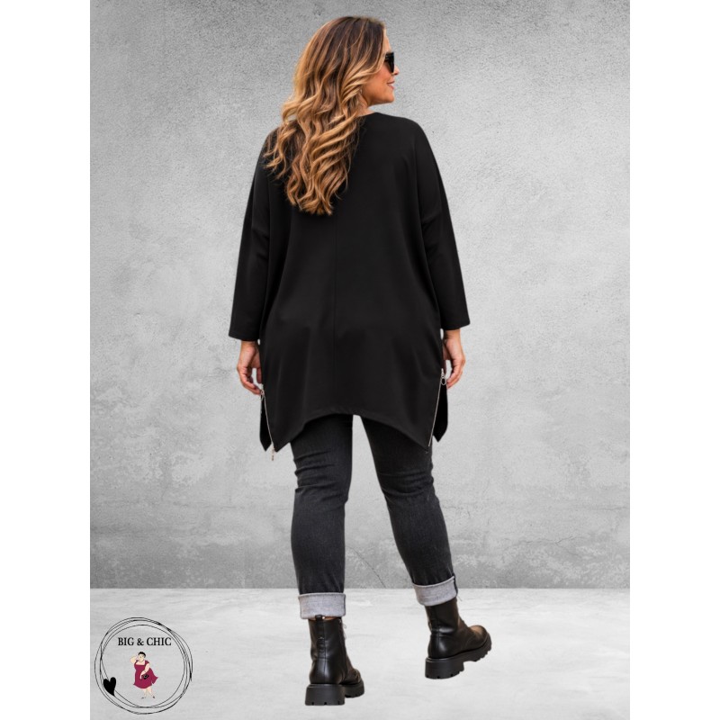 FRENZI Sweater Long Velvet Hart Zwart