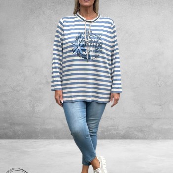 VIA APPIA DUE Shirt Strepen Dusty Blue 