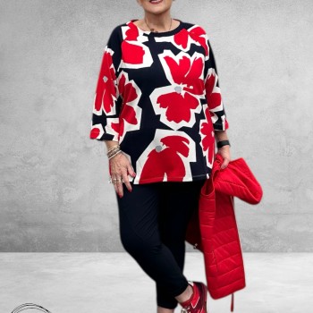 Via Appia Due Shirt Bloom Line Donkerblauw/Rood/Wit