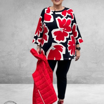 Via Appia Due Shirt Bloom Line Donkerblauw/Rood/Wit