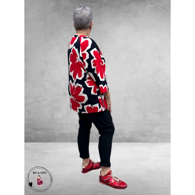 Via Appia Due Shirt Bloom Line Donkerblauw/Rood/Wit