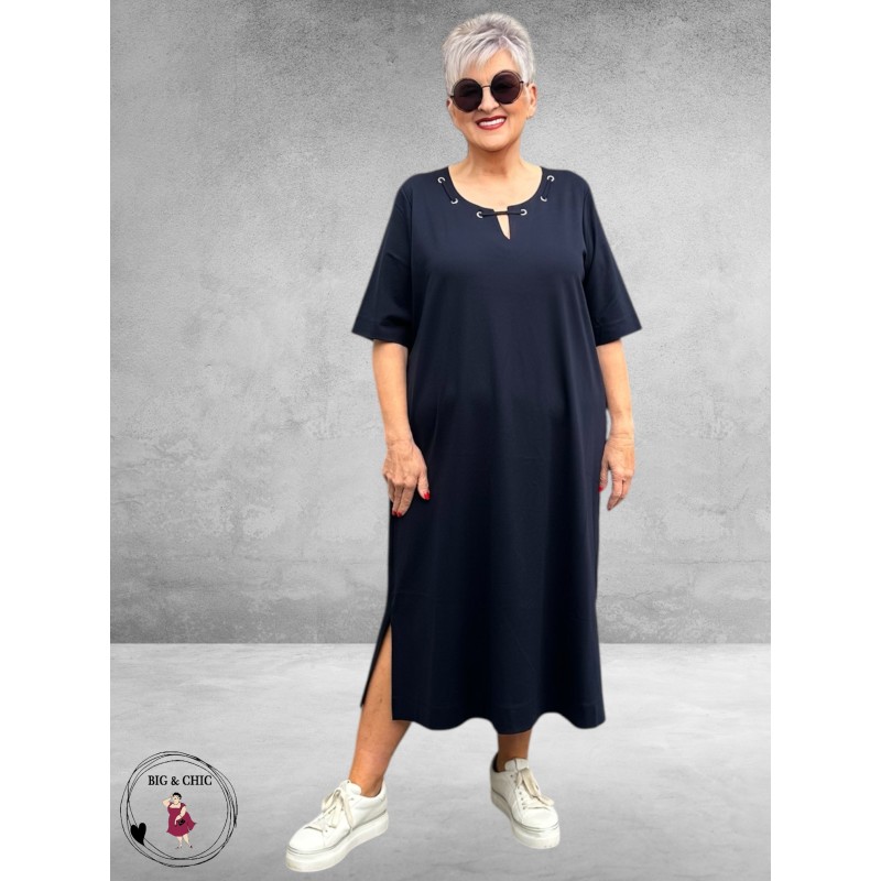 Via Appia Due Jurk – Navy Zilveren Halsdetail