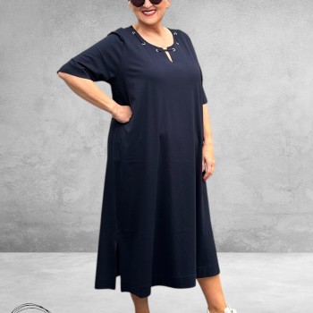 Via Appia Due Jurk – Navy Zilveren Halsdetail