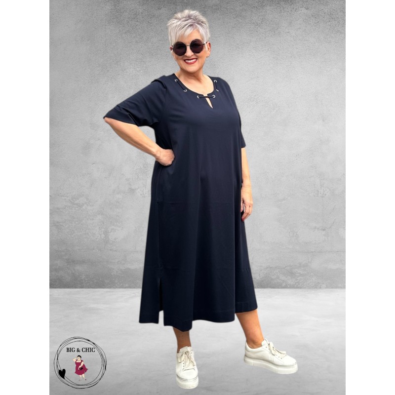 Via Appia Due Jurk – Navy Zilveren Halsdetail