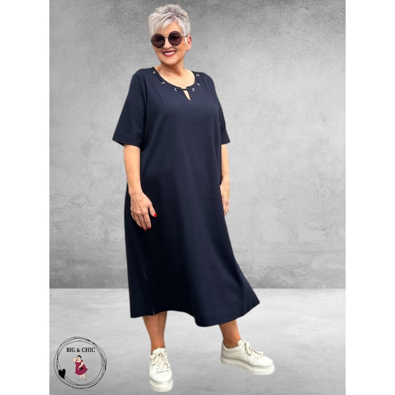 Via Appia Due Jurk – Navy Zilveren Halsdetail