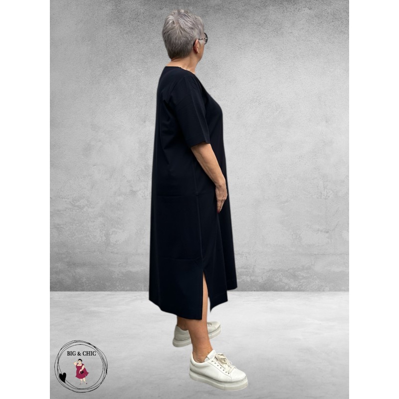 Via Appia Due Jurk – Navy Zilveren Halsdetail