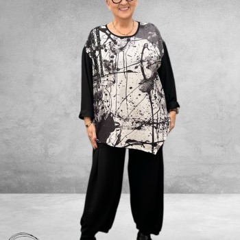 FRENZI Shirt Zwart/Wit Splash