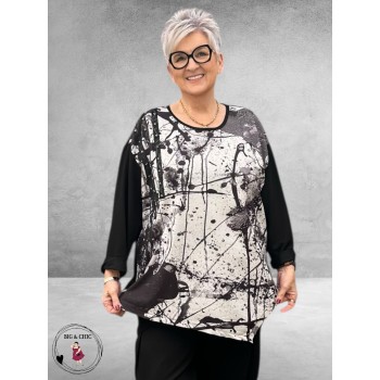 FRENZI Shirt Zwart/Wit Splash