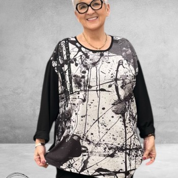 FRENZI Shirt Zwart/Wit Splash