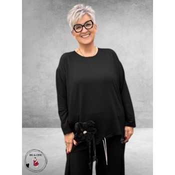 FRENZI Shirt Zwart Bloemapplicatie