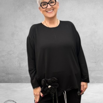 FRENZI Shirt Zwart Bloemapplicatie