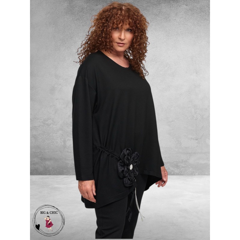 FRENZI Shirt Zwart Bloemapplicatie