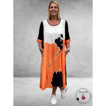 FRENZI Jurk Zwart/Oranje