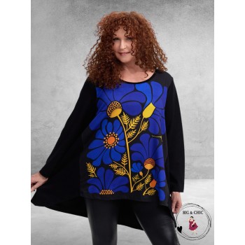 FRENZI Shirt Zwart Blauwe Bloemen