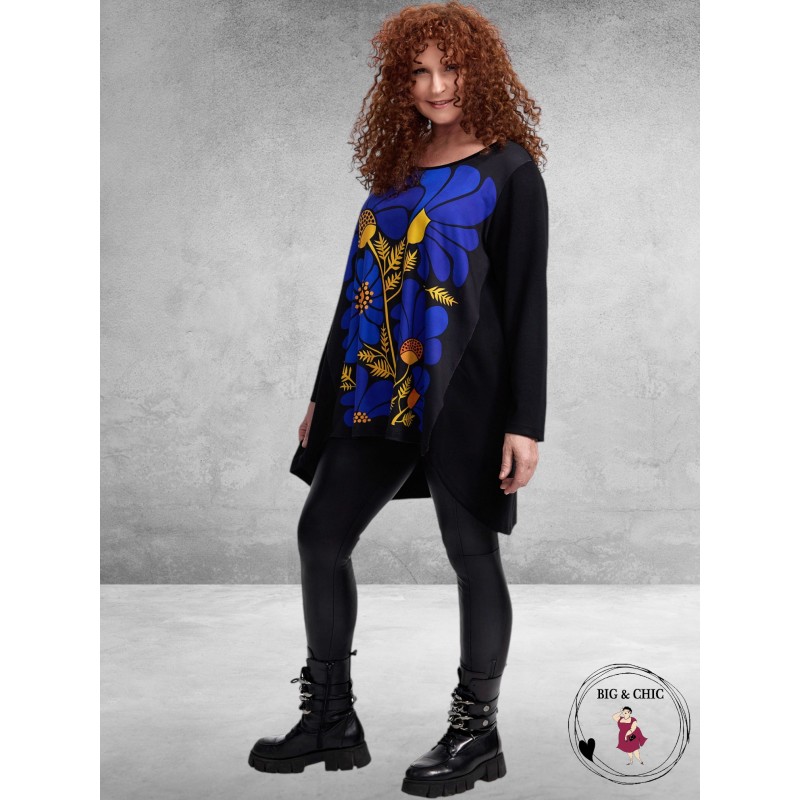 FRENZI Shirt Zwart Blauwe Bloemen