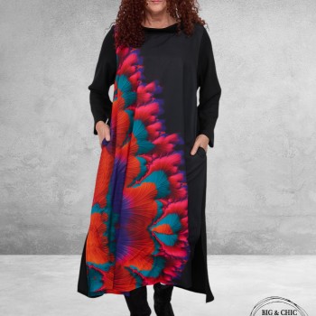 FRENZI Jurk Lang A-Lijn Zwart-Multikleur