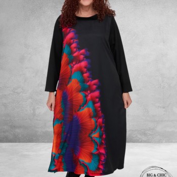 FRENZI Jurk Lang A-Lijn Zwart-Multikleur