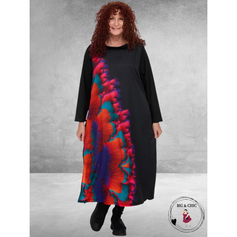 FRENZI Jurk Lang A-Lijn Zwart-Multikleur