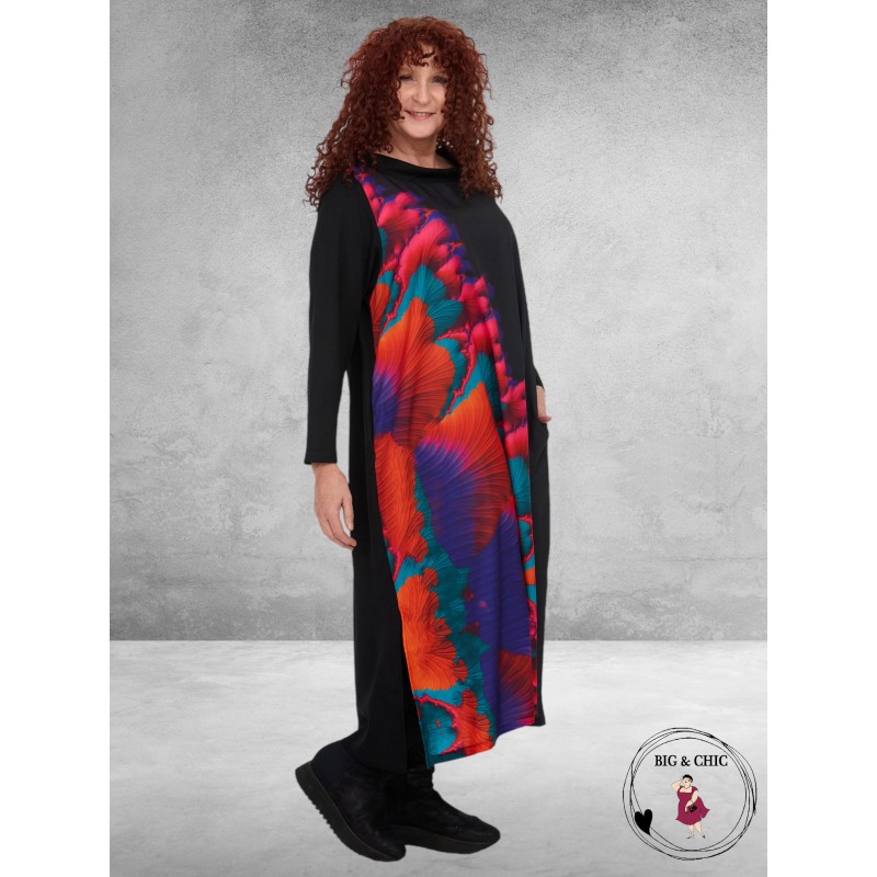 FRENZI Jurk Lang A-Lijn Zwart-Multikleur