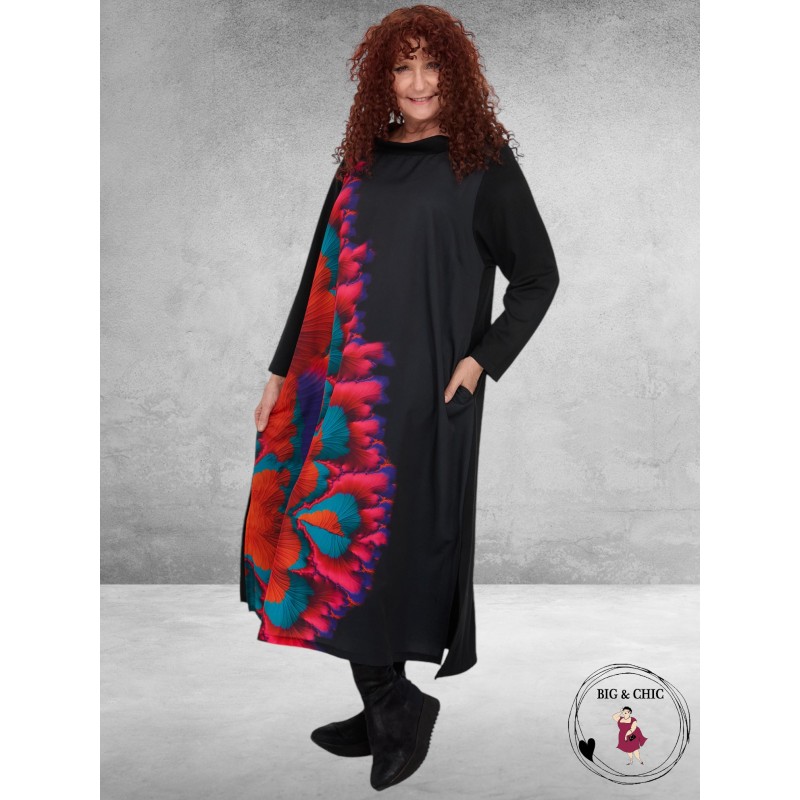 FRENZI Jurk Lang A-Lijn Zwart-Multikleur