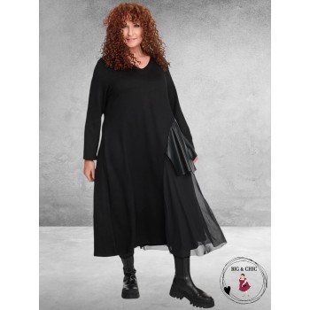 DYB Jurk Zwart Mesh/Leerlook