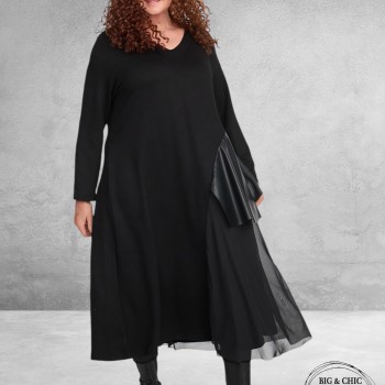 DYB Jurk Zwart Mesh/Leerlook