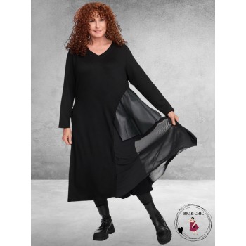 DYB Jurk Zwart Mesh/Leerlook