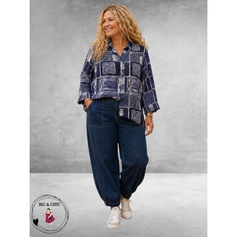 GOZZIP Baggy Broek Clara Dark Blue Denim