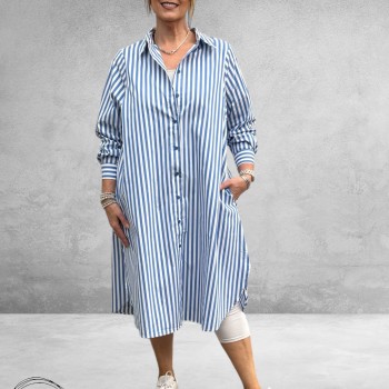 Gozzip Hemdblouse Jurk Cornelia Wit-Blauw-Stripe