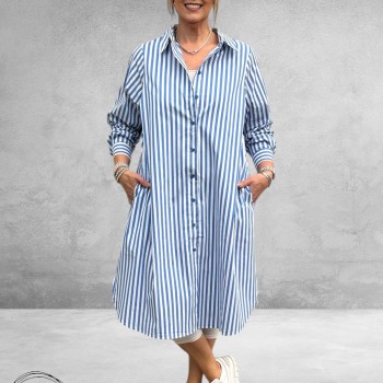 Gozzip Hemdblouse Jurk Cornelia Wit-Blauw-Stripe