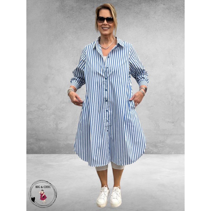 Gozzip Hemdblouse Jurk Cornelia Wit-Blauw-Stripe