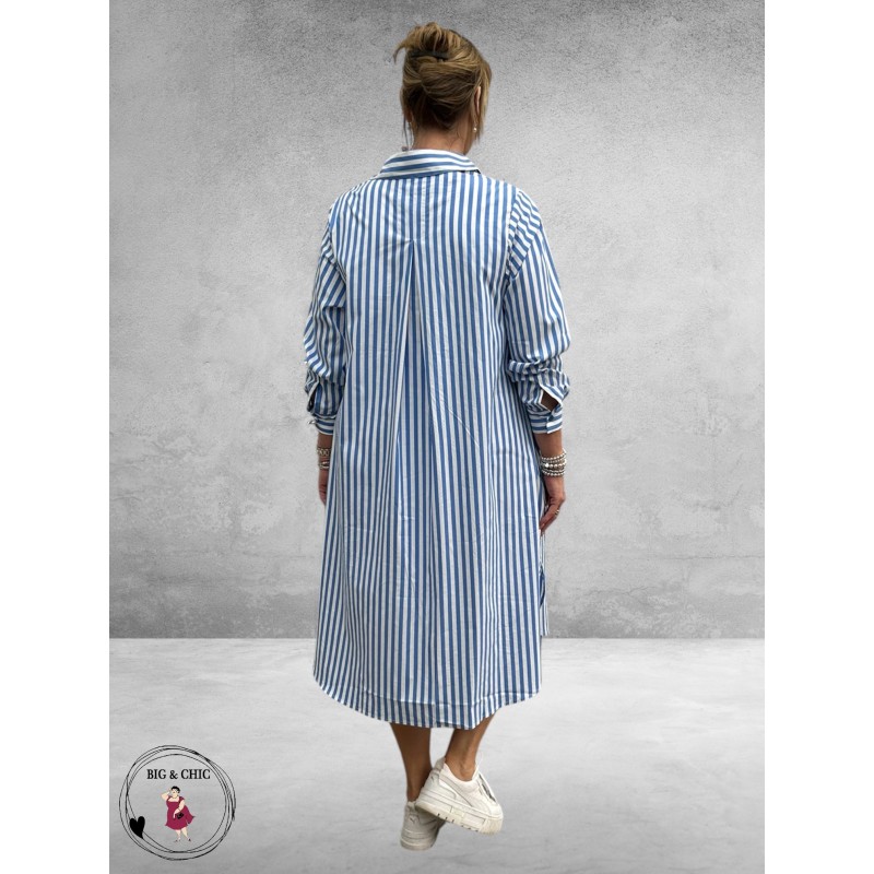 Gozzip Hemdblouse Jurk Cornelia Wit-Blauw-Stripe