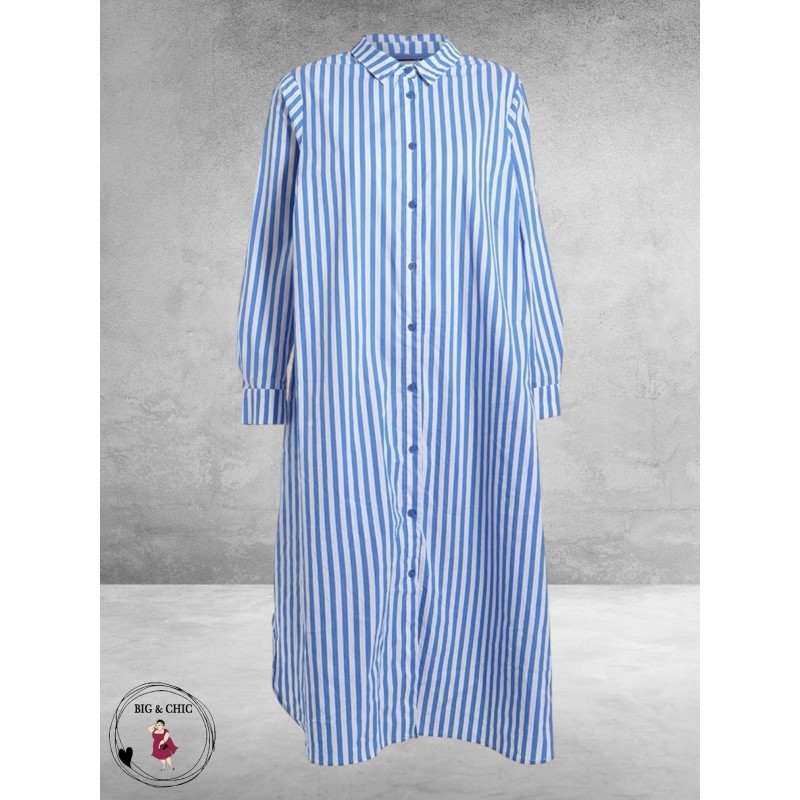 Gozzip Hemdblouse Jurk Cornelia Wit-Blauw-Stripe