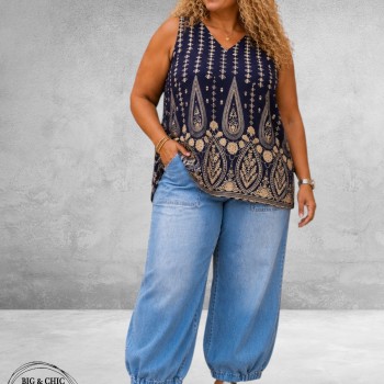 Gozzip Top Berta Blauw/Zand Ornamenten