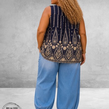 Gozzip Top Berta Blauw/Zand Ornamenten